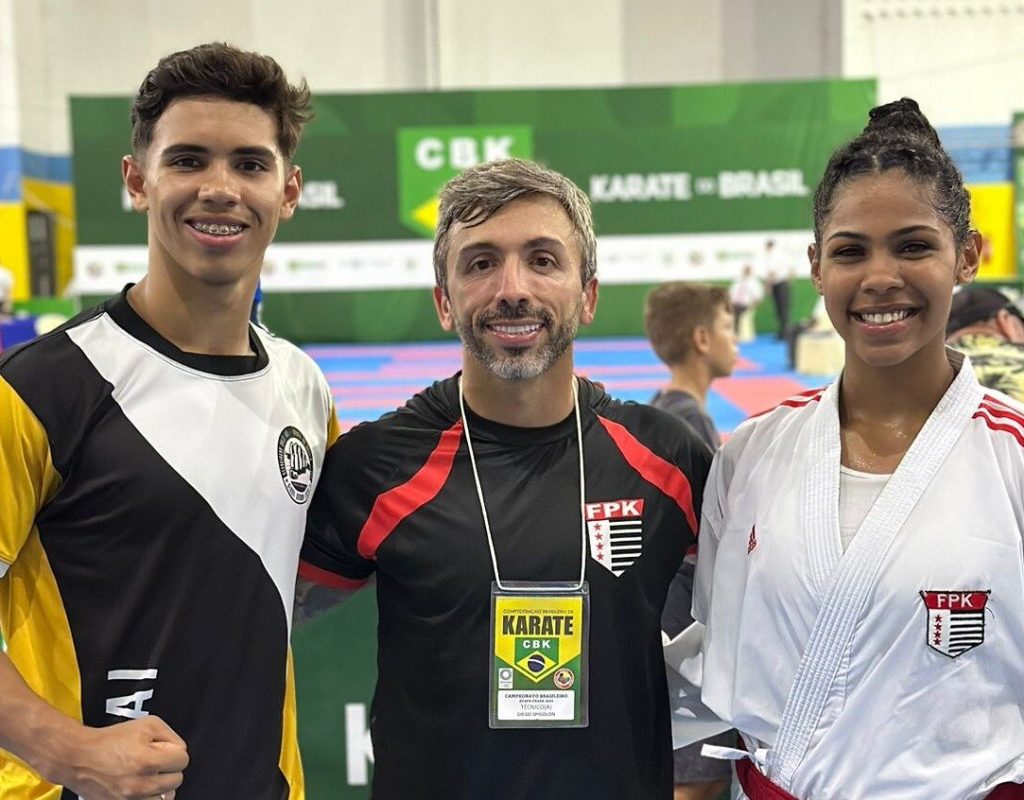 O carateca Cauã, Diego Spigolon e a atleta Bárbara Borges